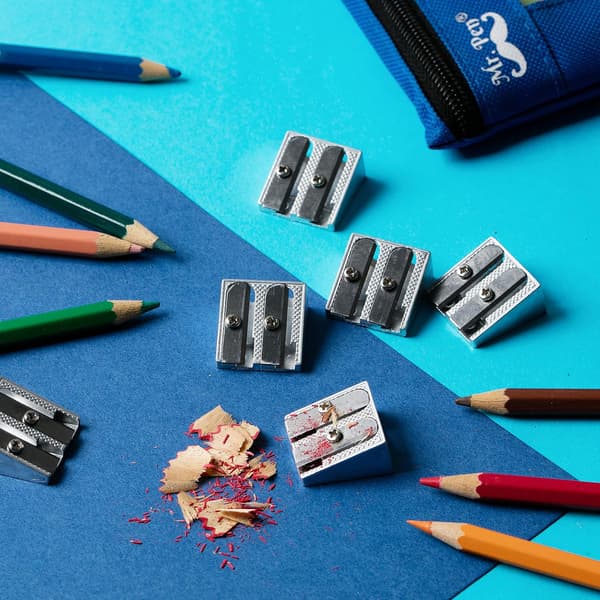 Handheld metal pencil sharpener with 2 holes, 12-pack, silver, color pencil sharpener, pencil sharpener