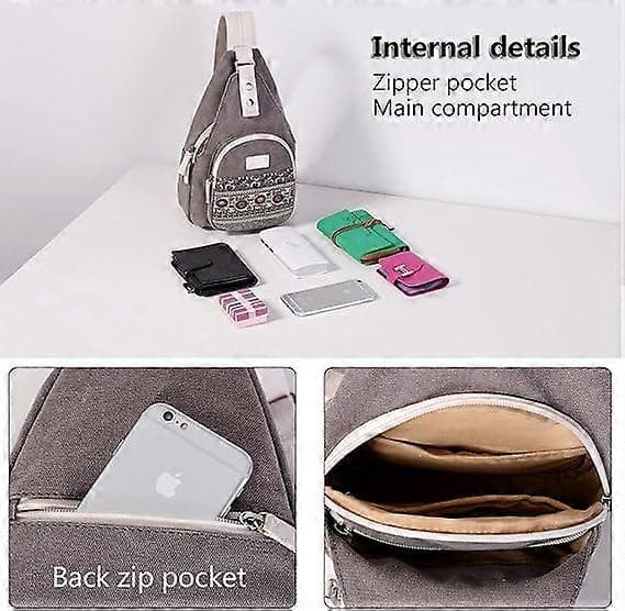Mini Dame Sling Taske Bryst Skuldertaske Canvas Casual Daypack (Grå)