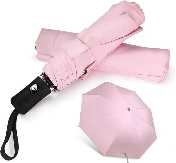 Rejseparaply Regn Kompakt Foldbart UV-paraply til Solbeskyttelse Automatisk Åbning Lukning Dameparaplyer Pink