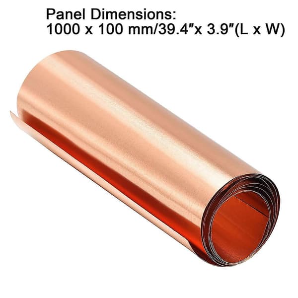 Kopparplåtsrulle, metallfolieplatta 1000 mm x 100 mm x 0,01 mm