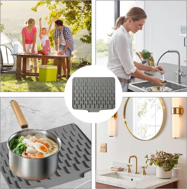 40*32cm Silicone Drain Mat - Non-Slip, Heat-Resistant Drying Rack - for Kitchen Utensils, Fruit - Grey