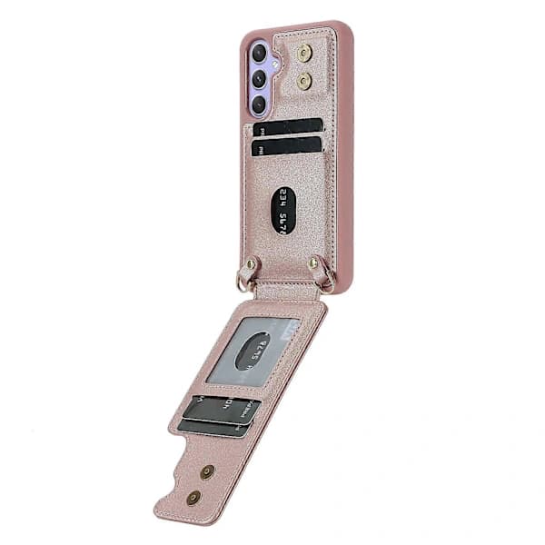 (pow yeah!) Case for Samsung Galaxy S25+ with Stand, Card Slot, Leather-Covered TPU Case with Shoulder Strap