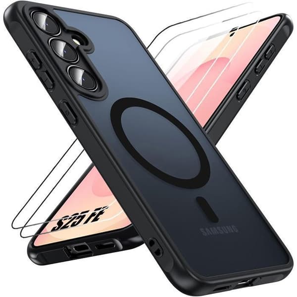 Booling Case for Samsung Galaxy S25 FE with Magnetic Ring & Lens Protector [JUN] Black Svart