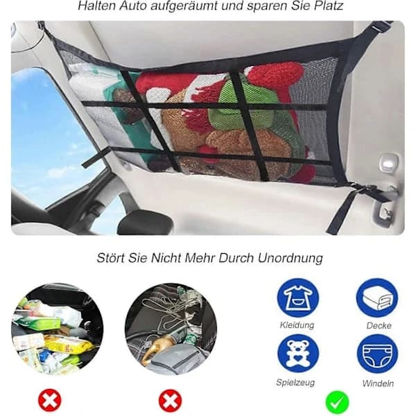 (pow yeah!) Car RV Roof Net, 90*65cm Polyester Storage Net Organizer for Blankets and Zippers, Cargo, SUV, Van