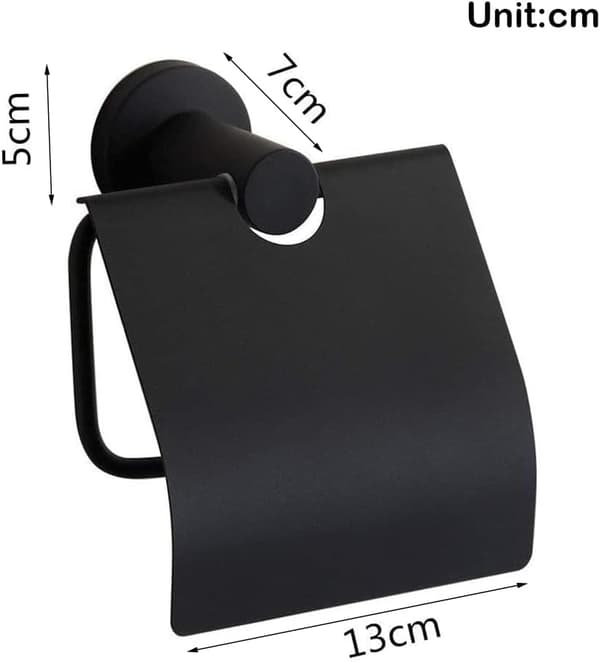 Sort toiletpapirholder med mat rustfrit stål, perforeret væg og låg
