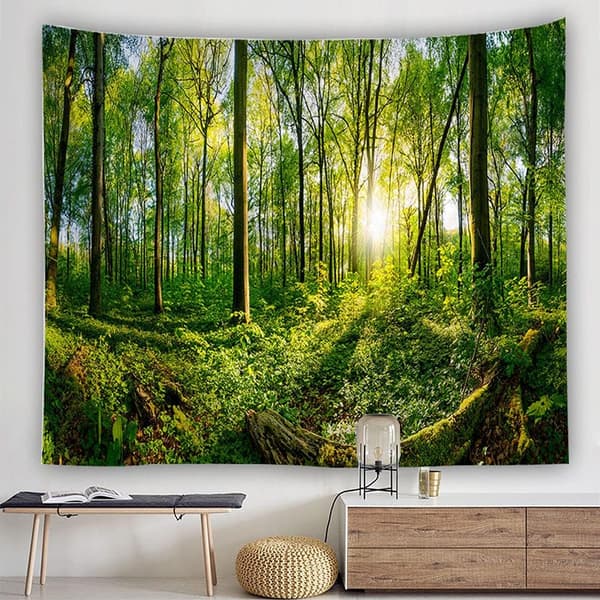 (150X200cm, 59\"X79\") Forest Tapestry Wall Hanging Green Tree and