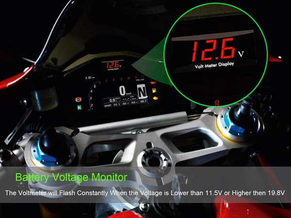 Motorcykel Voltmeter DC 12V Digital Voltmeter Måler LED Display Spændingsmåler til Motorcykel Bil Batterispændingsovervågning