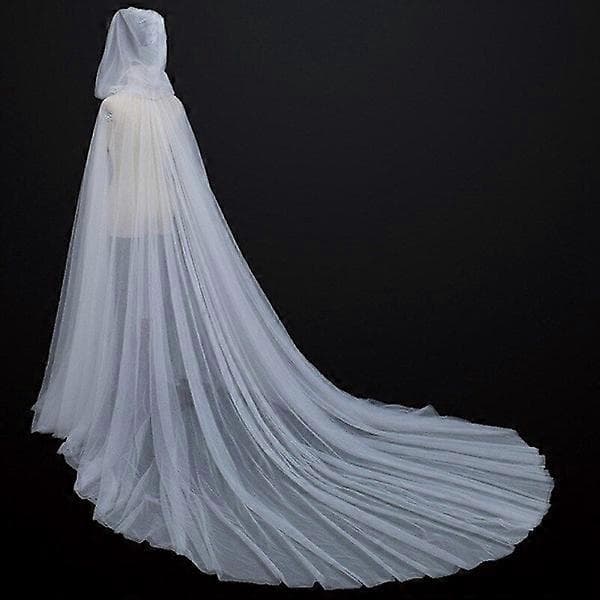 Halloween-kostume til kvinder med hætte, tylkappe, sort, hvid, rød, bryllupsbrudekjole, gulvlang, blød mesh-kappe, hvid, One Size Black