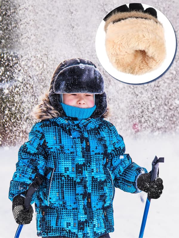 2 par barn vinterstickade handskar pojkar flickor varma termiska kabelstickade 5-12 år ullfleecefodrade vantar marinblå, svart
