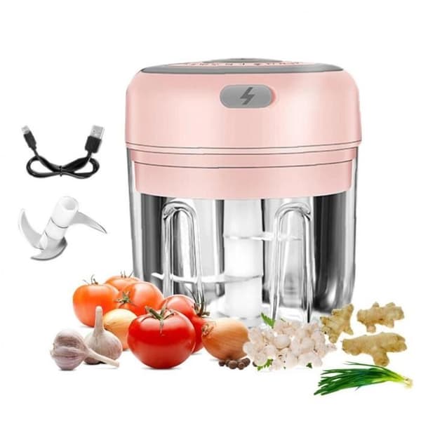 Electric Garlic Press, Cordless Grinder, Portable Mini Chopper, Pink, 250ml