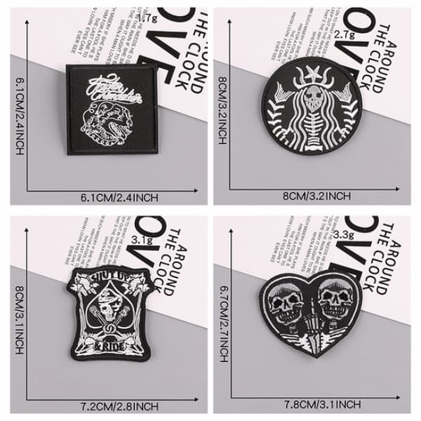 Broderilapp, (Skalle/Punk) 16PCS Patch-dekal