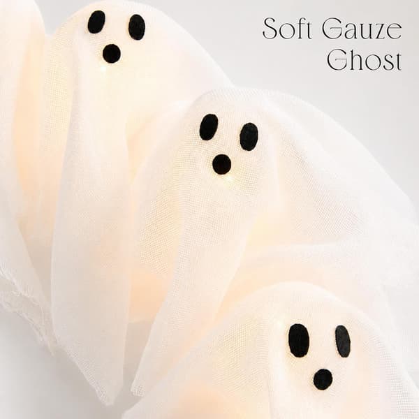 Halloween Outdoor Decorations - 35cm Cute Lighted Ghost Wreath Light with Remote Control