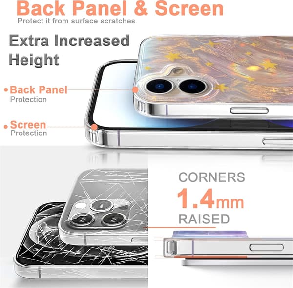 Trendy Slim TPU-deksel for iPhone 16 med Glitter Star-design, Mykt Støtsikkert Deksel[JUN]