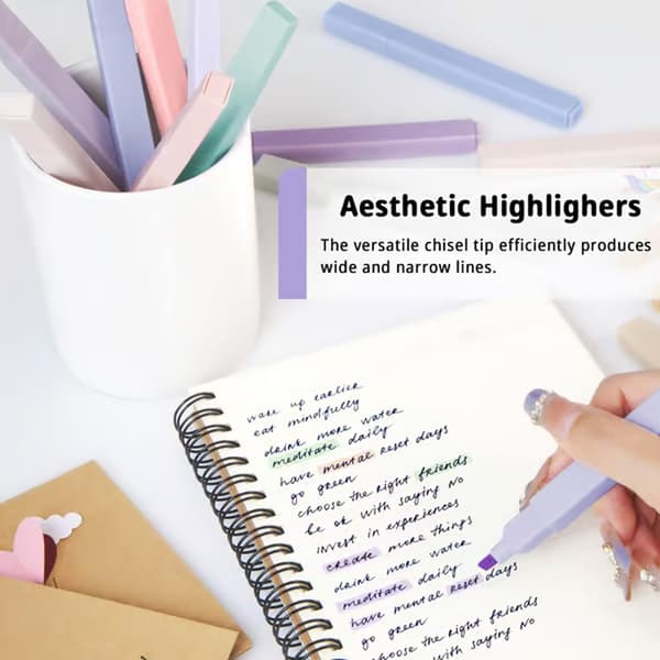 Highlighters, med snedskuren spets, blöder inte, snabbtorkande, lätta att hålla, för bibel, anteckningar, skolmaterial, 6-pack