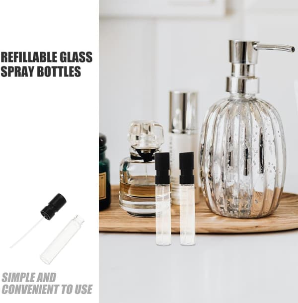 12 st 2 ml påfyllningsbara sprayflaskor i glas i resestorlek, läckagesäkra mini-atomizers för aromaterapi och kosmetiska behållare