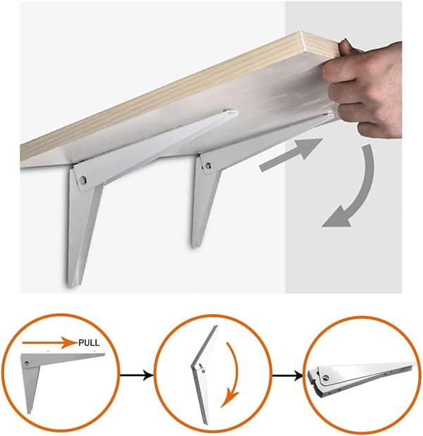 2 stk sammenleggbare veggfester, 292 mm hyllefeste, sammenleggbare metallfester, garasjefeste, DIY sammenleggbar