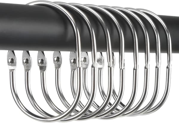 12 stk. Bruseforhængsringe Rustfrit stål Metal Ovale Ringe Lås Lukkede Bruseforhængsringe til Badeværelsesbruser (Krom)