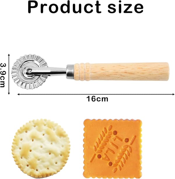 Pizza Cutter Wheel, Grooved Edge Roller Dough Cutter, Long Wooden Pasta Making Accessories, Cookie Baking Tools
