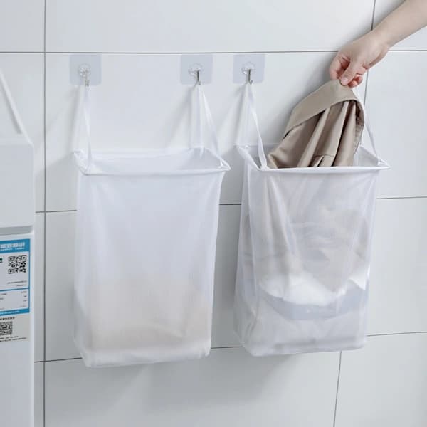 (pow yeah!) Wall-mounted laundry basket self-adhesive storage basket - White, 36*24.5*15.5cm, 2 pcs