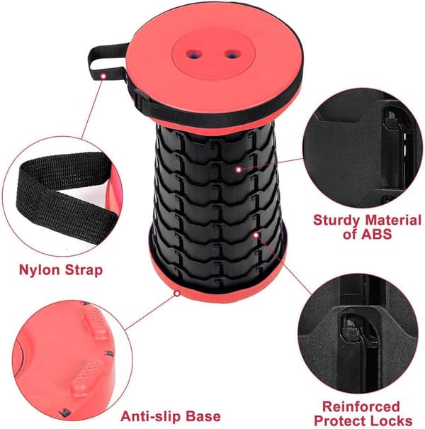 Foldable Telescopic Stool Portable, Collapsible Stool for Adults, Upgraded Foldable Folding Seats with 550 lbs Load Capacity, Red
