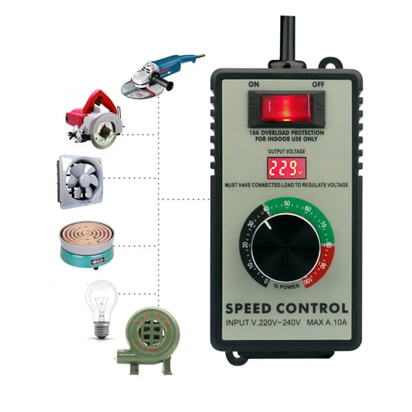 AC motorhastighedsregulator 220V 10A, variabel hastighedsregulator og ventilatorhastighedsregulator med overbelastningsbeskyttelse og LED-display