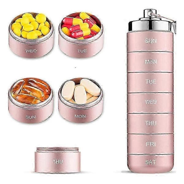 Metal Pill Organizer for Weekly Use, Stackable Waterproof Travel Medicine Box, Pill Case, 7 Day Daily Medication