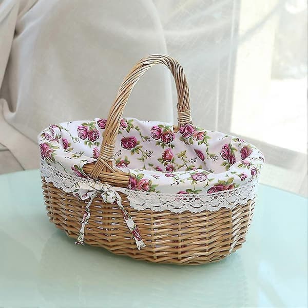 Woven Rattan Picnic Basket with Handle - Easter Egg Basket, Toy Storage Basket, Gift Basket[JUN]