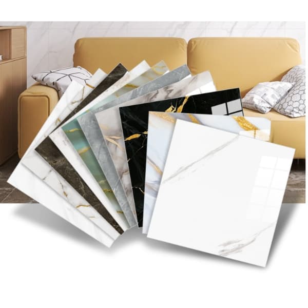 Self-Adhesive Decorative Wall Decals - Black Marble Tile Design, Oil-Proof (4-pack)