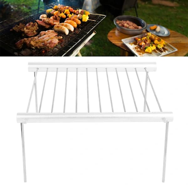 Bærbar Kulgrill Rustfrit Stål Sammenklappelig Letvægtsgrill til Camping Vandring Picnic Strand Sølv 12 Tommer