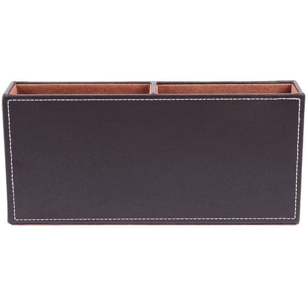 Multifunctional storage box in wood and leather structure for desk or table, pen holder, mobile phone (brown)