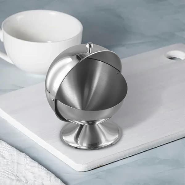Stainless Steel Sugar Bowl with Roll-Top Lid, Globe-Shaped Salt and Spice Container for Kitchen Use (FMY)