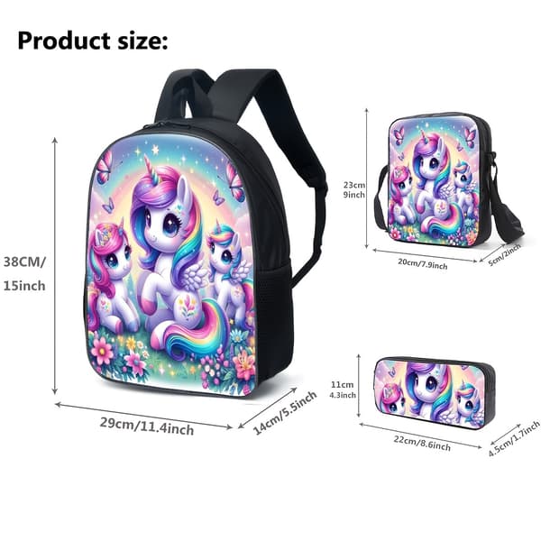 Unicorn Pattern Backpack Set with Shoulder Bag and Pencil Case Not provided Unicorn Red Not provided Unicorn Red