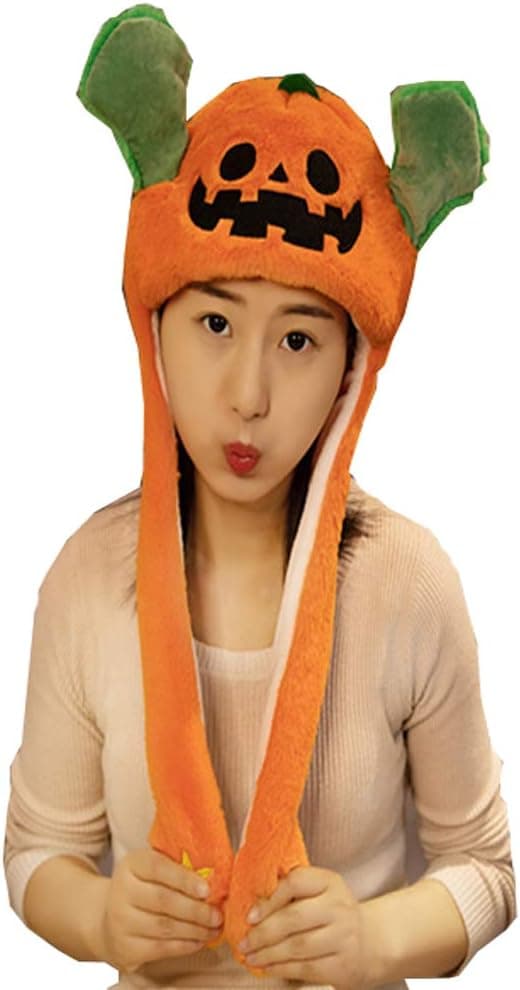 LED Rabbit Hat with Moving and Jumping Ears, Funny Rabbit Plush H