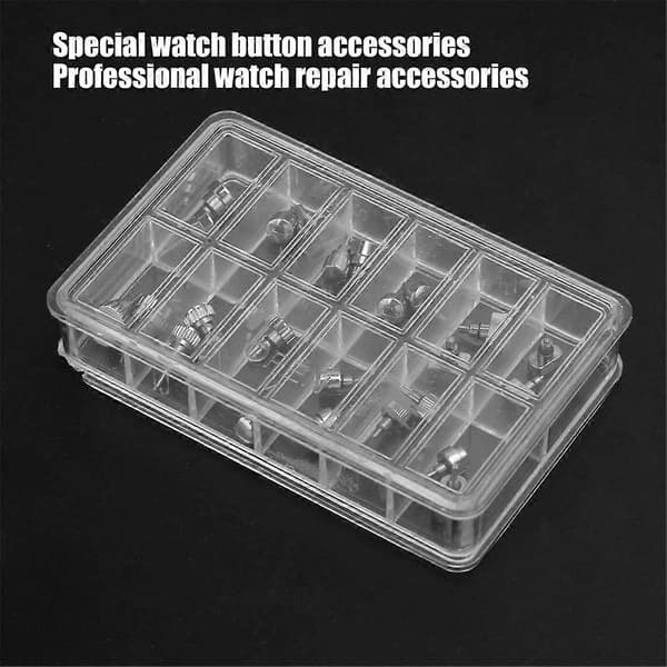 Stainless Steel Watch Push Button, 12 Compartments/Box, Watch Repair Tool Accessory, Replacement Kit W
