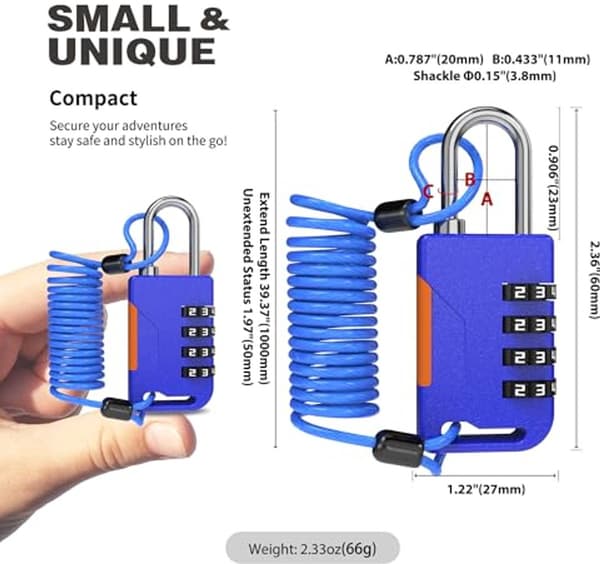 Ski Lock with Combination Lock and Foldable Cable (91.5 cm) - Security Solution for Snowboard, Bicycle, Luggage, Suitcase, Safe, and Outdoor Use