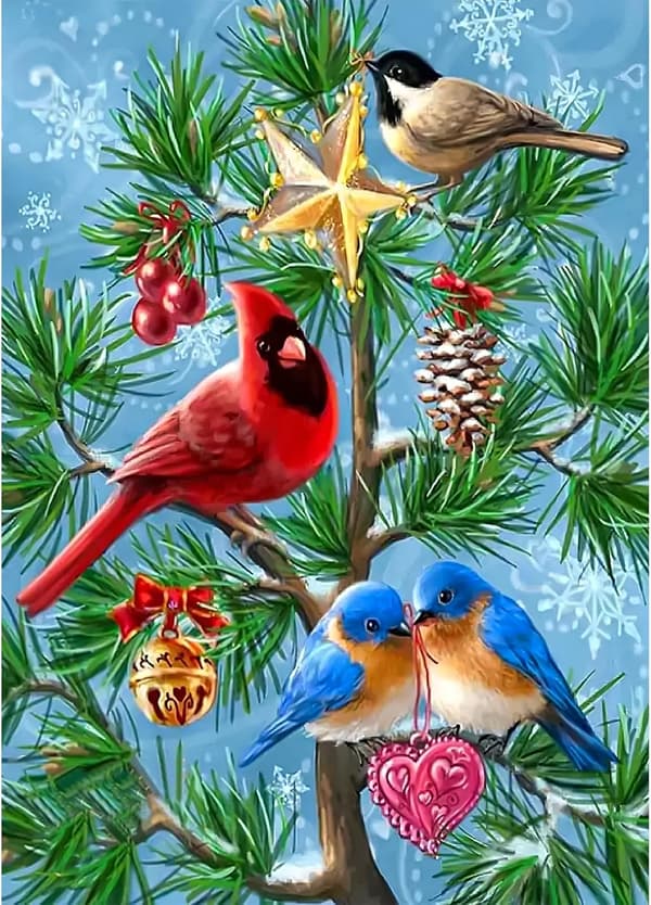 30x40cm / 12x16 tommer Jul Diamantmaleri Kit Kardinalfugler