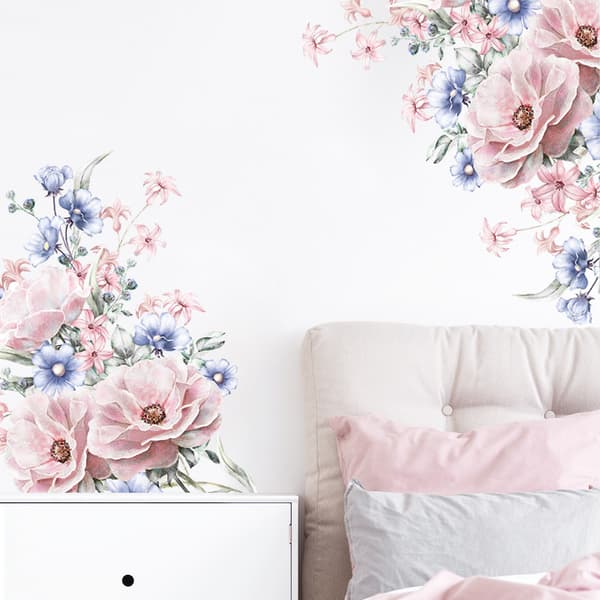 Blomväggdekaler Akvarell Blommiga Väggdekorationer Sovrum Vardagsrum