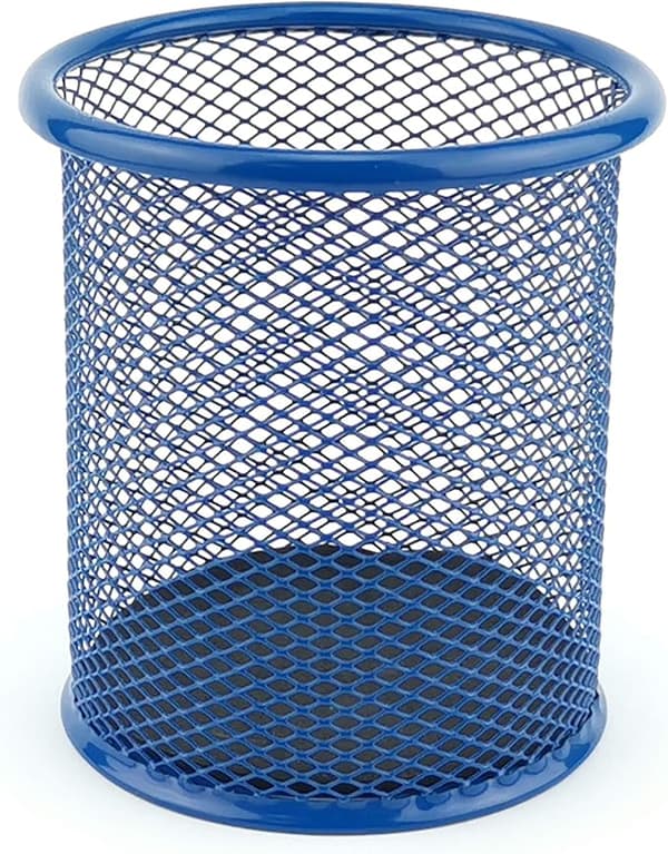 Blå, diameter 9 cm metallpennholder - rund metallpennholder