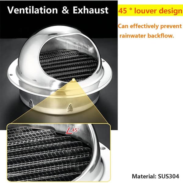 Ventilationsgitter, Luftventilationsgitter i rustfrit stål, Rundt køkkenudsugningsgitter, Sfæriske ventilationsgitre, 160 mm