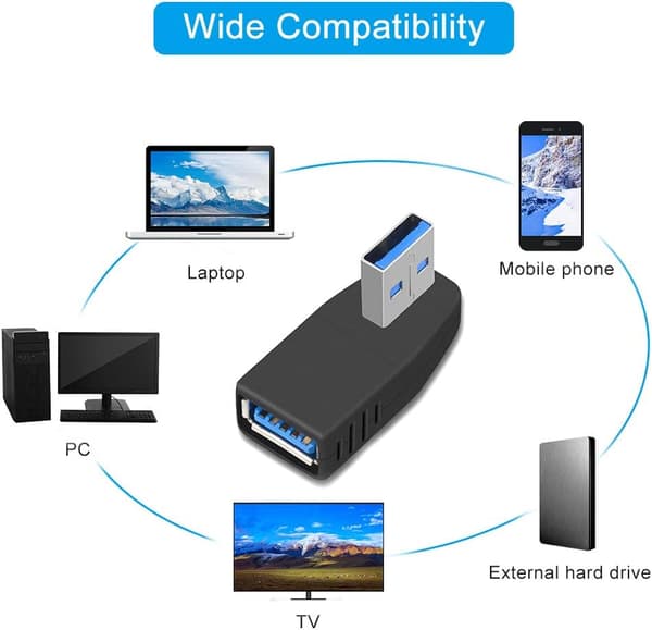 Sort 4-pak USB 3.0 til USB 3.0-adapter 90 graders vinklet han til hun