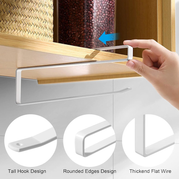 2 Pcs Kitchen Roll Holder Under Cabinet Self-Adhesive Wall Mounted for Kitchen
