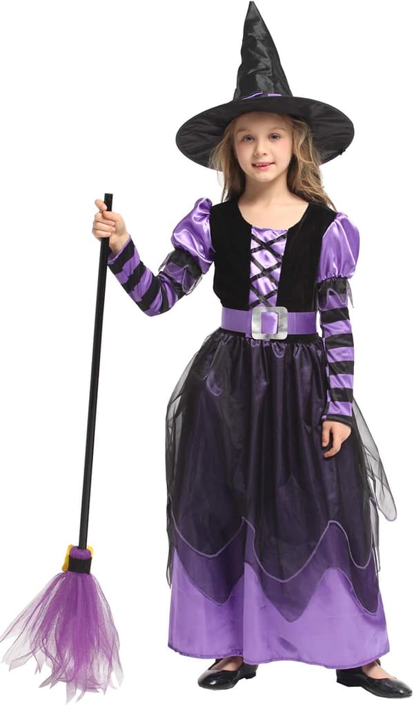 Heksekostume til piger - Halloweenkostume med hat og bælte Chi