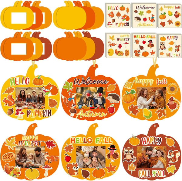 24 sæt efterårshåndværk til børn Thanksgiving DIY billedrammer Efterårspapir Græskar fotoramme ornamenter til efterårsfestivalspil Aktiviteter Håndværk
