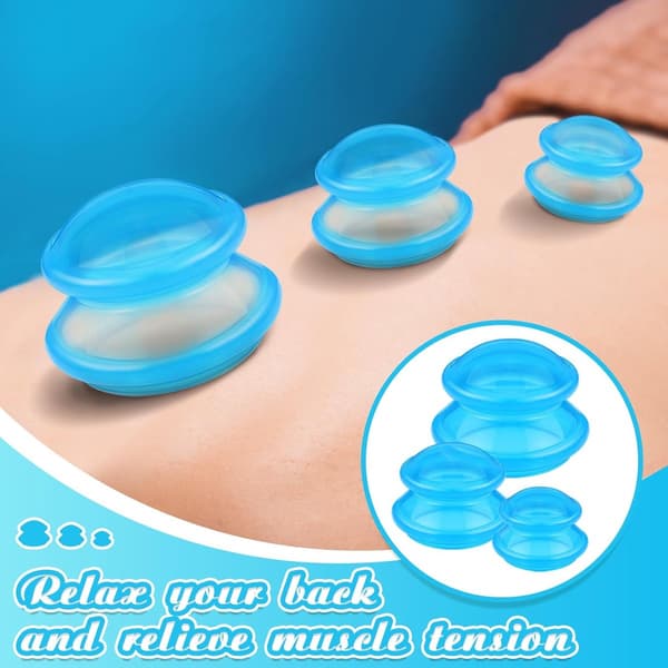 Silikone Cupping Sæt, 6 kopper (3 størrelser), Anti-appelsinhudsmassage, Transparent blå