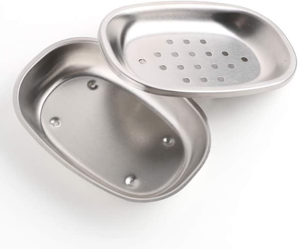 14×9,5×2,8 cm Double-Layer Stainless Steel Soap Dish for Kitchen and Bathroom