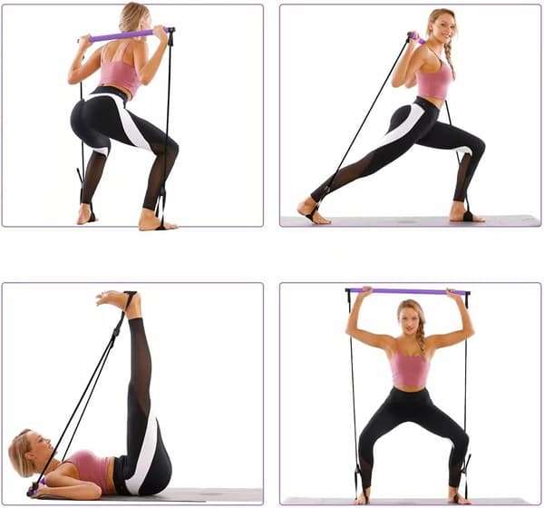 Lilla - 1-delt Pilates bar sæt med modstandsbånd, justerbar