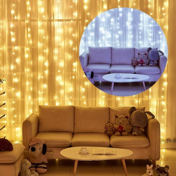 Gardinlys, 3 x 3 m 300 LED gardinlys, 8 varmhvite lysmoduser Egnet for bryllup, hage, romdekorasjon-