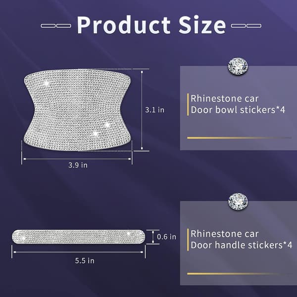 8 kpl Rhinestone-ovenkahvatarroja (Hopea) - Bling-autotarvikkeet
