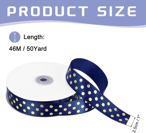 Prikker Grosgrain Bånd 50 Yards 1\" Dyp Blå 1 Tomme Black SQUARE