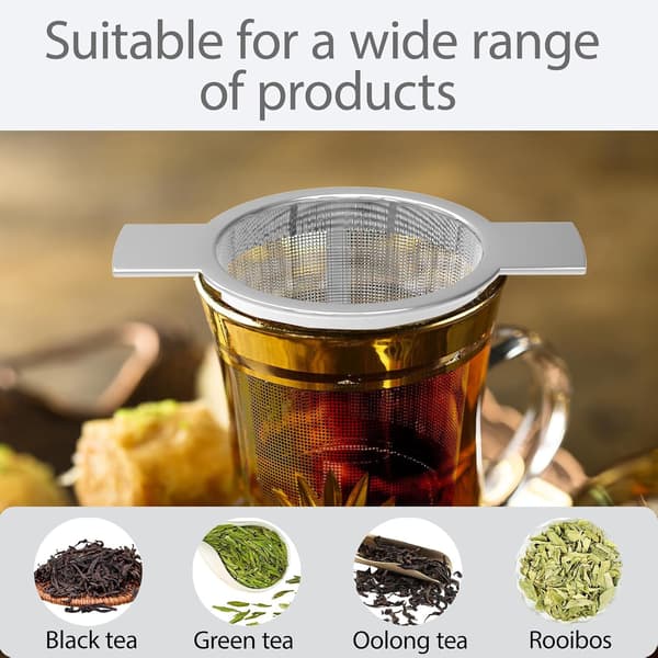 Sæt med 2 te-infusere med låg, tefilter i 304 rustfrit stål, genanvendeligt ekstra fint netfilter til kopper, tekander, kaffe